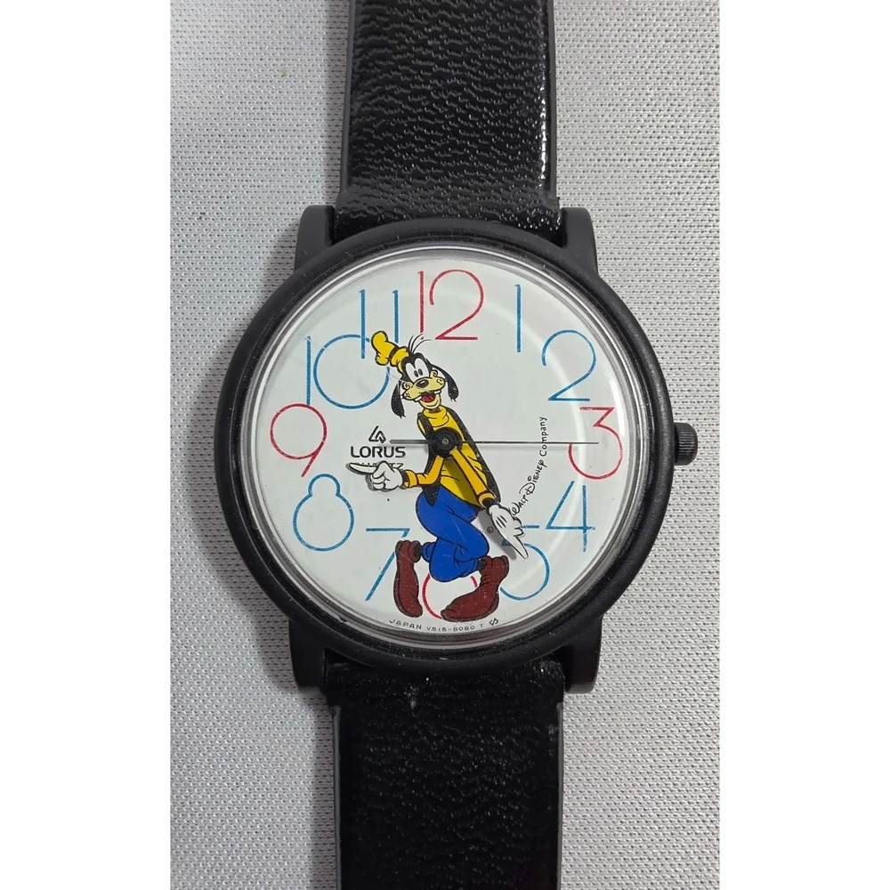 Vintage Lorus Goofy Watch 34mm Black V515-8030 Disney Unisex - Needs Battery